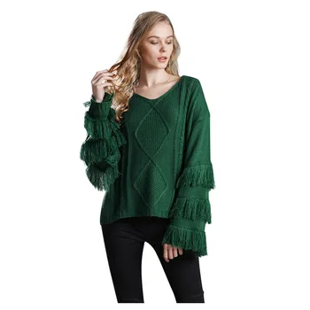 

Winter Sweater Women Pullover Fashion Women's Loose Long Sleeve V-Neck Tassel Solid Color Warm Sweatshirt Blouse Tops K923