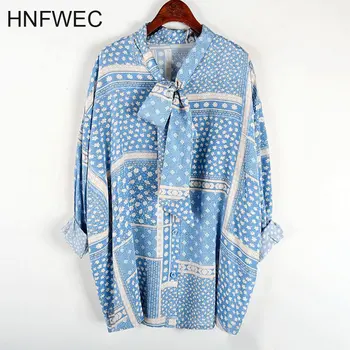 

Vintage Bow Shirt Fashion Women 2020 Spring Full Sleeve Print Pattern Single Breast Casual Minority Style Blouse V502