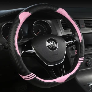 Image 5 - D Shape Steering Wheel Cover for Women 38 CM Car Styling Universal Leather Steering Wheel Cover for Girls Cute Car Accessories