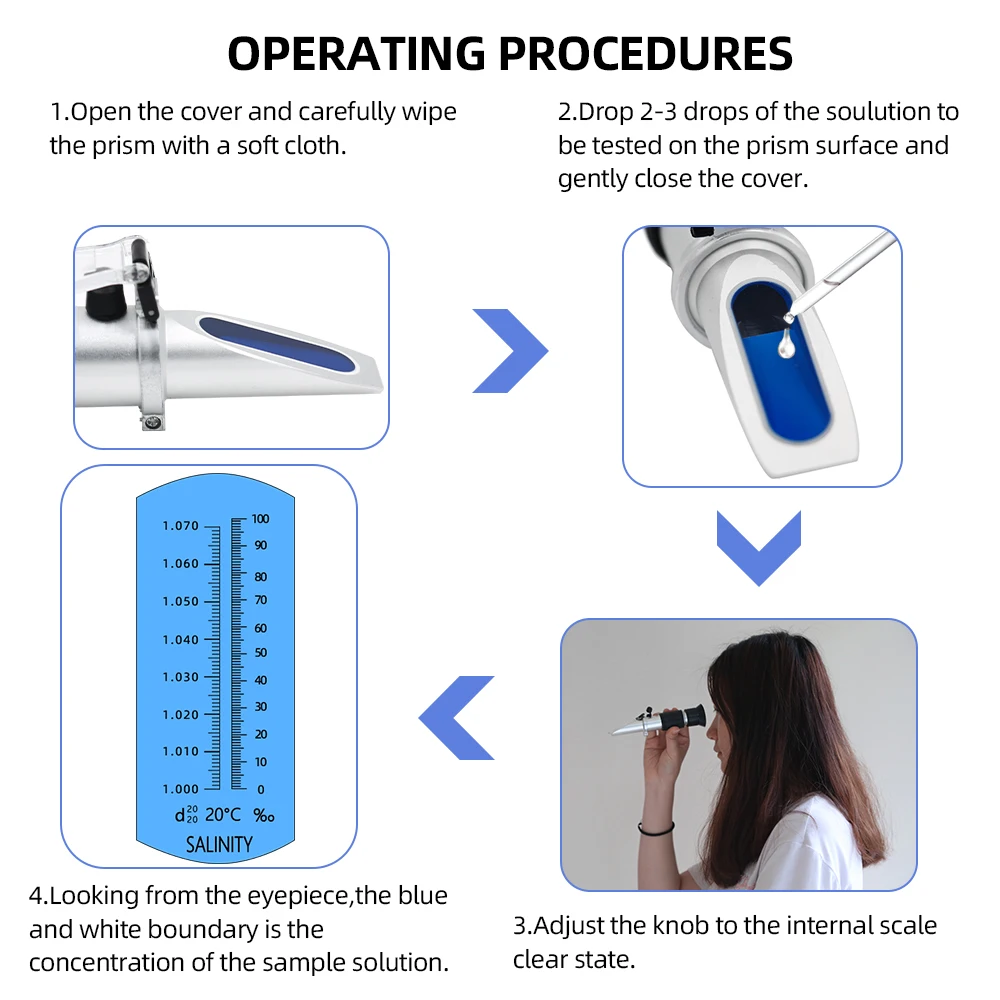 Refractometer Sea Salinity Meter Salt Water Concentration 1.000-1.070SG Aquarium Handheld Mariculture Breeding Gravimeter 0~100%