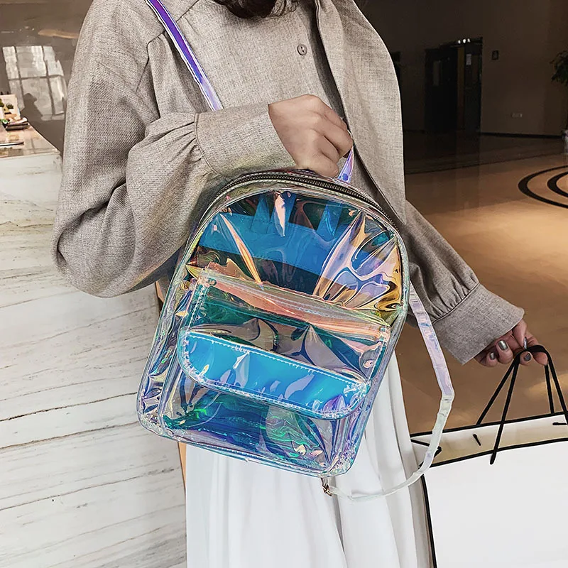 

2019 Spring And Summer New Style Laser Multi-Purpose Backpack Women's Korean-style Fashion Versitile Fashion Transparent Fairy J