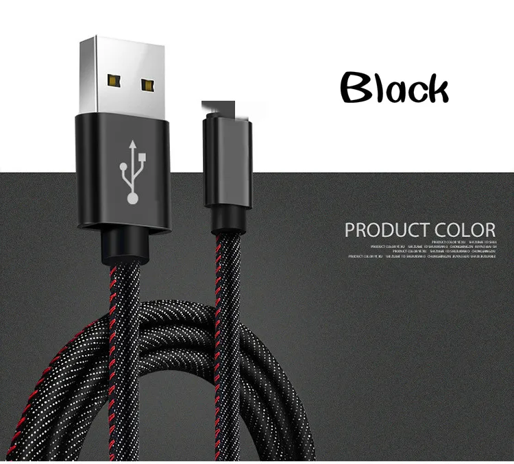 Джинсовый Стиль Micro USB кабель синхронизации данных USB кабель зарядного устройства для samsung s8 s9 HTC, Huawei, Xiaomi Android кабели быстрой зарядки телефона - Цвет: Black Micro