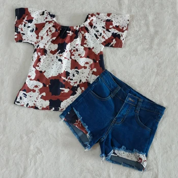 

Summer Toddler Kids Baby Girls Clothes Cowhide Off Shoulder Tops Jeans Shorts Baby 2Pcs Outfits Baby Clothing Cute Set
