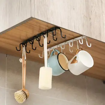 

Iron Art Cupboard Hook Up Punch Free Kitchenware Hook kitchen Wall-mounted Shelf Double Row Hanger With 12 Hooks