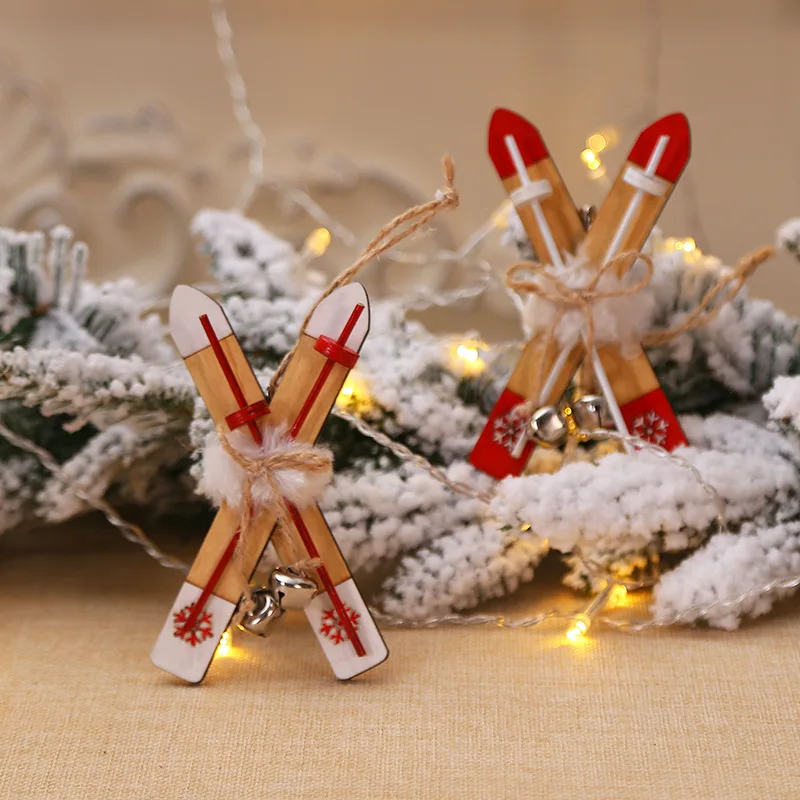 Рождественские, новогодние, вечерние мини сани с подвеской в виде колокольчика, деревянные украшения для рождественской елки, подвесные украшения для дома BW019