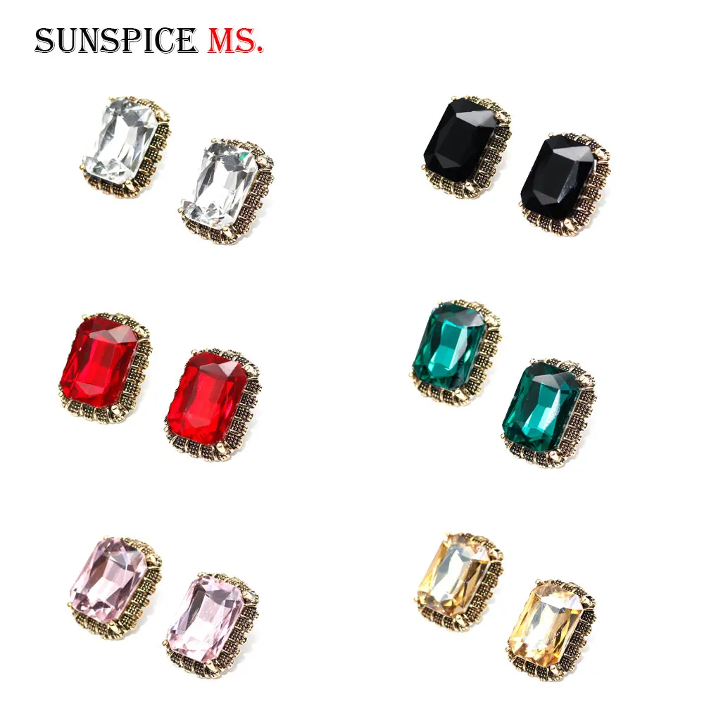 SUNSPICE MS Модные большие Кристальные серьги гвоздики для женщин античное золото 6