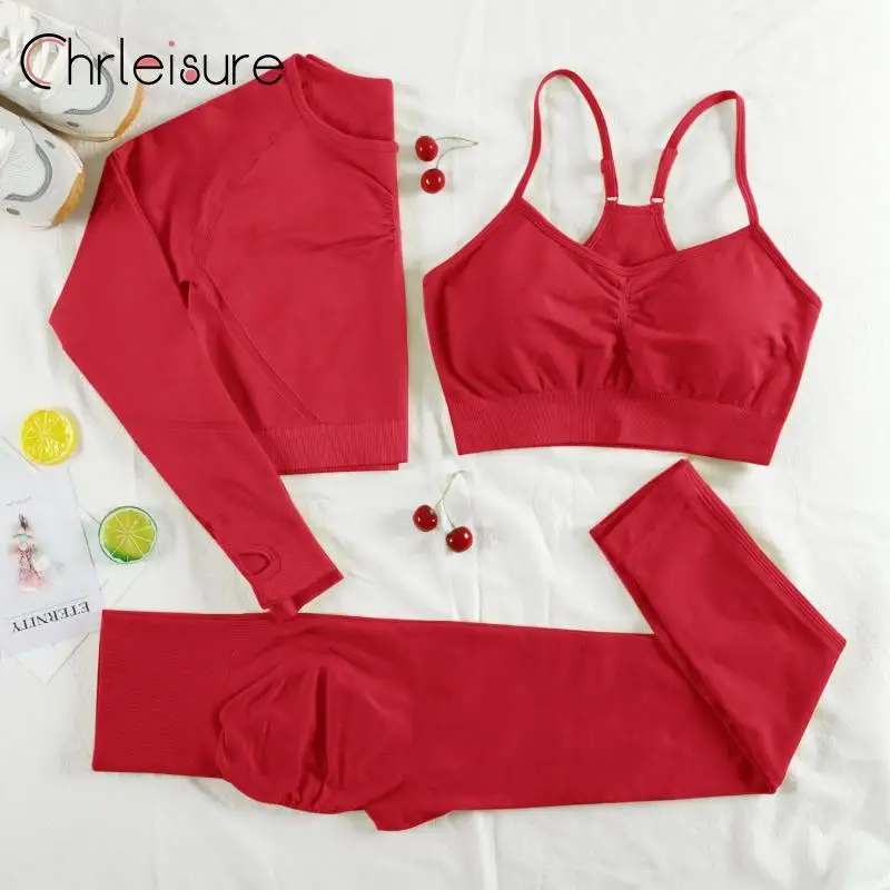 Gym workout set yoga set fitness set sportswear set sports set CHRLEISURE 2/3/4 Piece Gym Yoga Set Women Seamless Sportswear Outfits Workout Fitness Shorts for Female Sports Leggings Suit