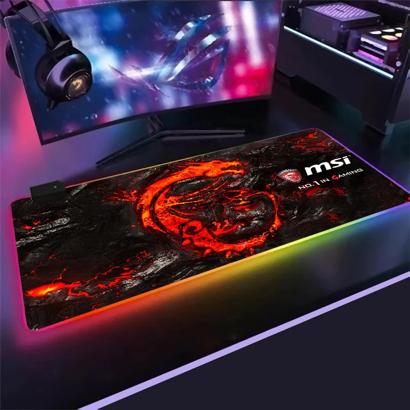 Игровой большой коврик для мыши Red Dragon MSI RGB светодиодный компьютерный с