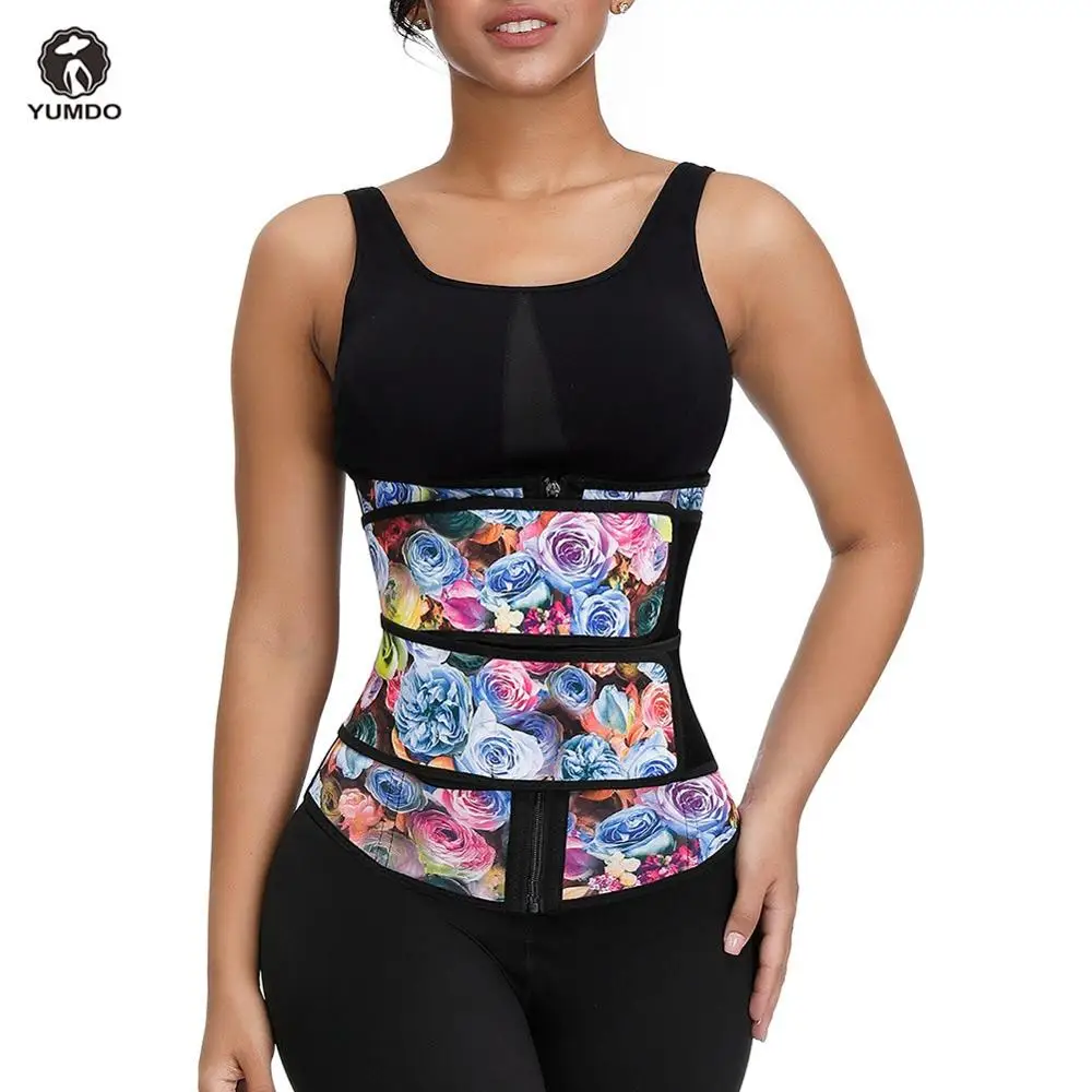 

YUMDO New 100% Latex Body Shaper Belly Slimming Belt Print Compression Zipper Plus Size Boned Waist Cincher Corset Waist Trainer
