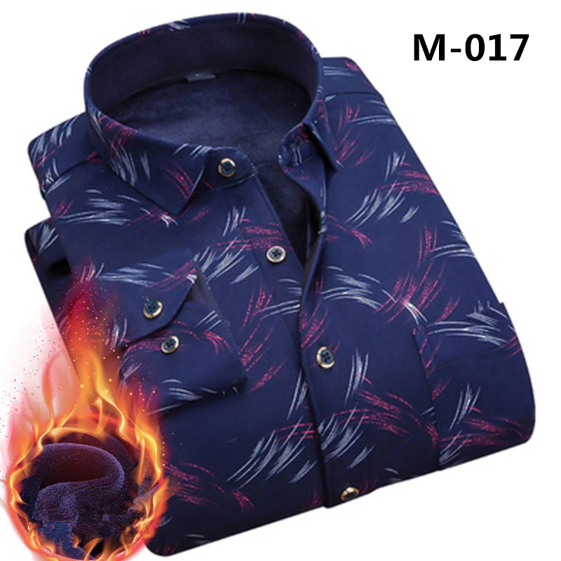 Fashion Men's Print Plaid Warm Thick Velvet Fleece Shirts Winter Long Sleeve Dress Shirt for Men Soft Flannel Camisa Masculina