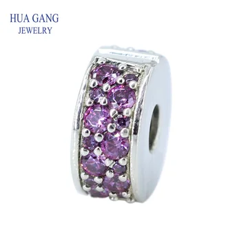 

100% 925 Sterling Silver pink Shining Elegance Silicon Clip Beads Fits Pandora Bracelets Women DIY Charms Silver 925 Jewelry