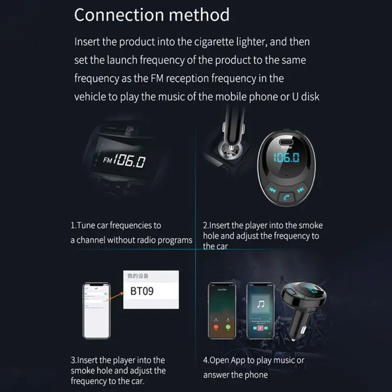 Двойной USB и type-C зарядный порт Автомобильный Bluetooth fm-передатчик, беспроводной fm-радио Bluetooth адаптер