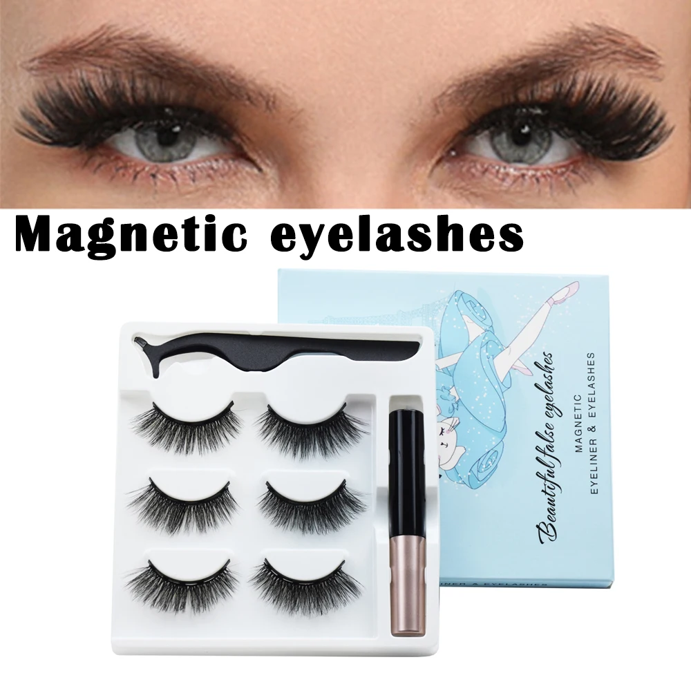 

3 Pairs Magnetic Eyelashes Eyeliner Eyelash Curler Set Magnet Natural Long Magnetic False Eyelashes With Magnetic Eyeliner