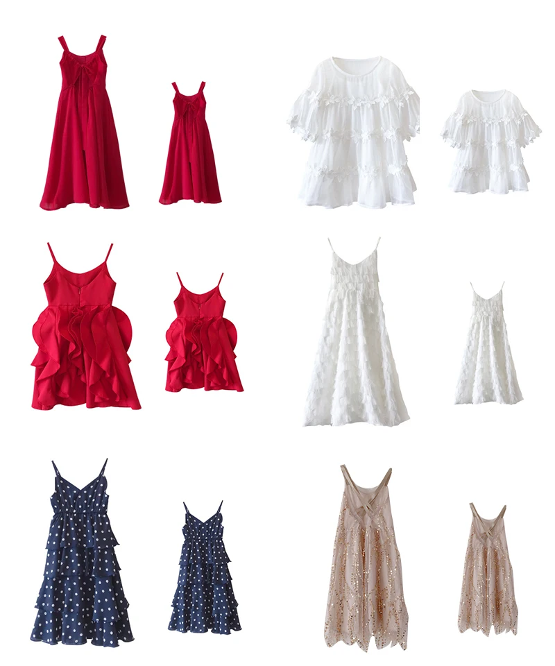 

Fashion Beach Family Outfits Mommy and Me Dresses Solid Matching Mother Daughter Clothes Casual Women Party Dress Kid Girl Dress