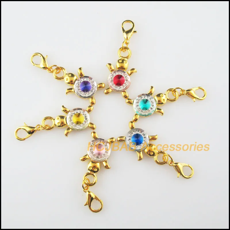 

12 New Tortoise Mixed Charms Resin Animal Pendants With Lobster Claw Clasps Gold Color 14x23mm