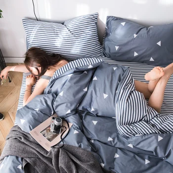 

Denim Double Cotton Cotton-Style Bedding Dormitory Single Bed Linen Quilt Three-Piece Set