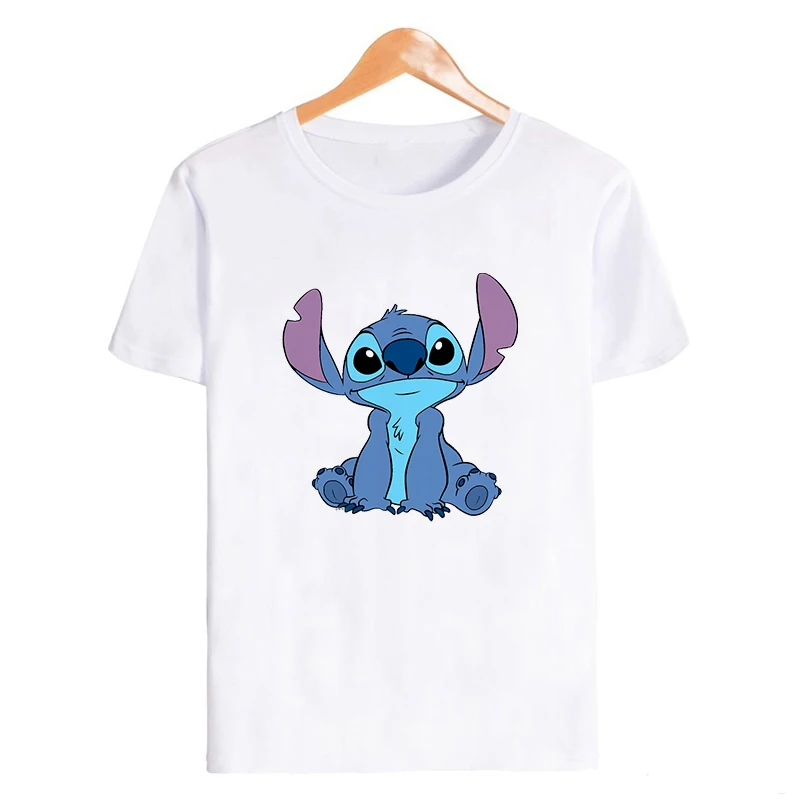 Эффектная Женская модная футболка Lilo Stitch Harajuku Kawaii, Женская Повседневная футболка с коротким рукавом и милым рисунком, милые футболки - Цвет: 19bk529-white