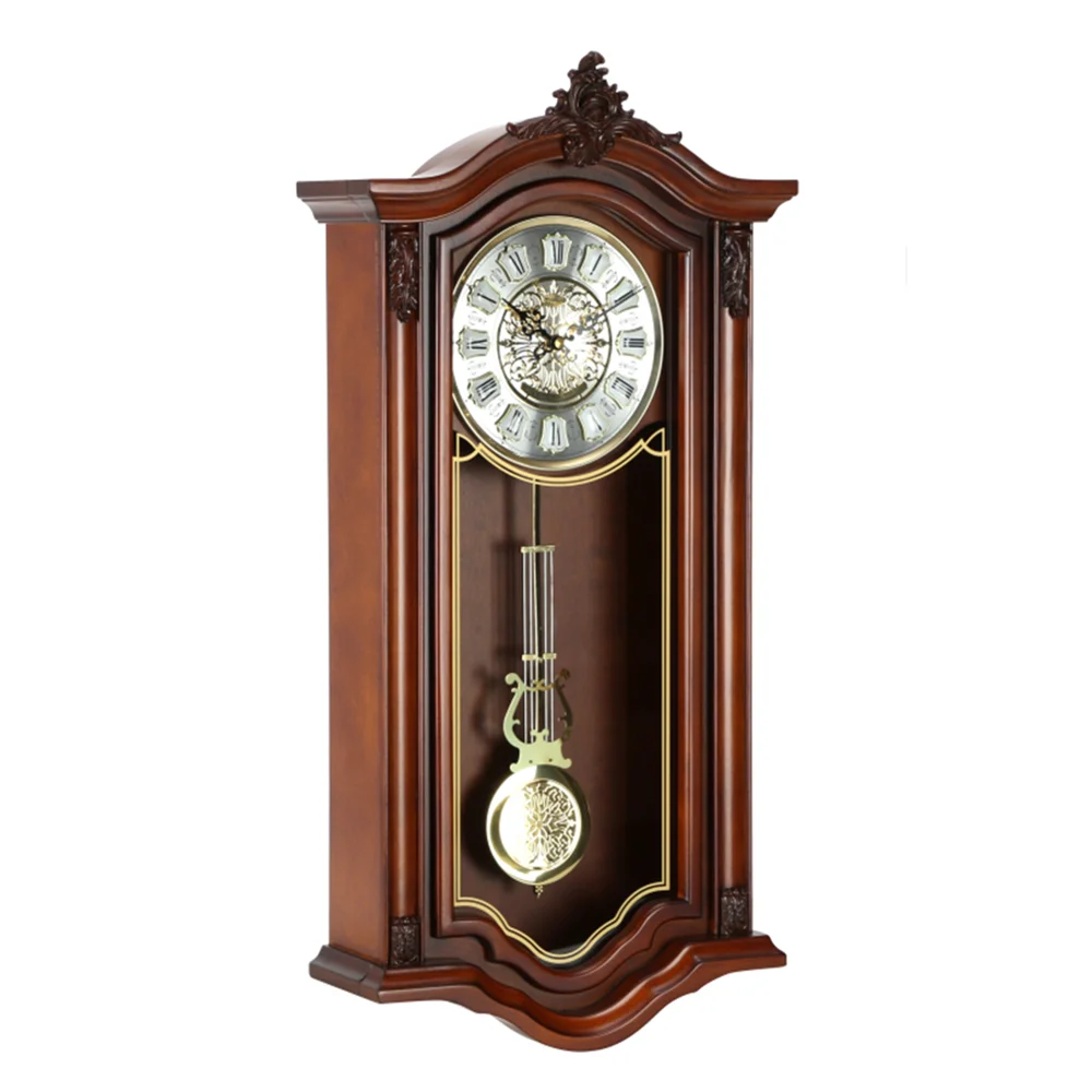 Relojes de pared europeo antiguo reloj por hora péndulo de madera de cuarzo  mudo Retro sala de estar de madera + MDF carcasa de una sola cara 3D -  AliExpress