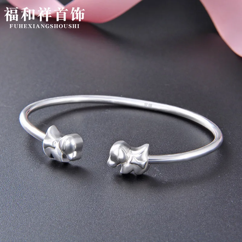 

990 Sterling Silver Bracelet Korean-style Cool Simple Pure Silver Bracelet Women's Adjustable Jewelry Accessories