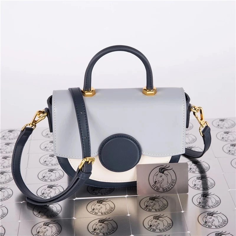 Coated Cowhide Leather Bag New Color Matching Saddle Bag Shoulder Portable Messenger Bag Fashion Half Moon Handbag