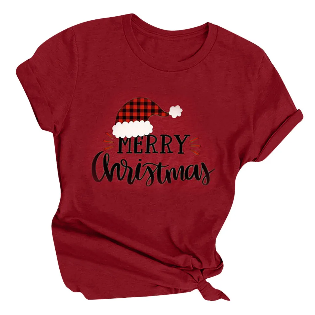 Женские свободные футболки с принтом рождественских букв, круглый вырез, короткий рукав, Повседневная футболка, верхняя одежда, летняя мода, плюс размер