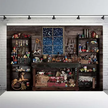 

Home Christmas Decoration Store Snow Window Wooden Shed Mechanical Tool Background Cloth Computer Senior Print Wall Background