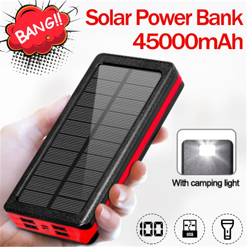 45000mAh Солнечный внешний аккумулятор портативный мобильный телефон быстрое