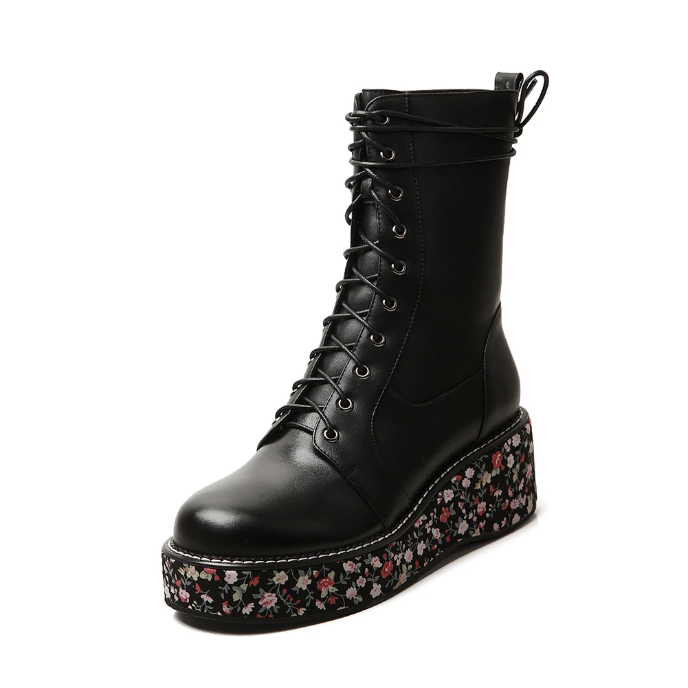 DORATASIA/Новинка осени 33-41; Роскошные брендовые ботиночки; женские черные ботинки из натуральной кожи на платформе; женская обувь на танкетке года