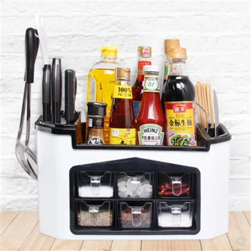 

Double Layers 6 Grids Seasoning Pots Multifunctional Kitchen Spice Container for Tableware Condiment Knives Holder Shelf