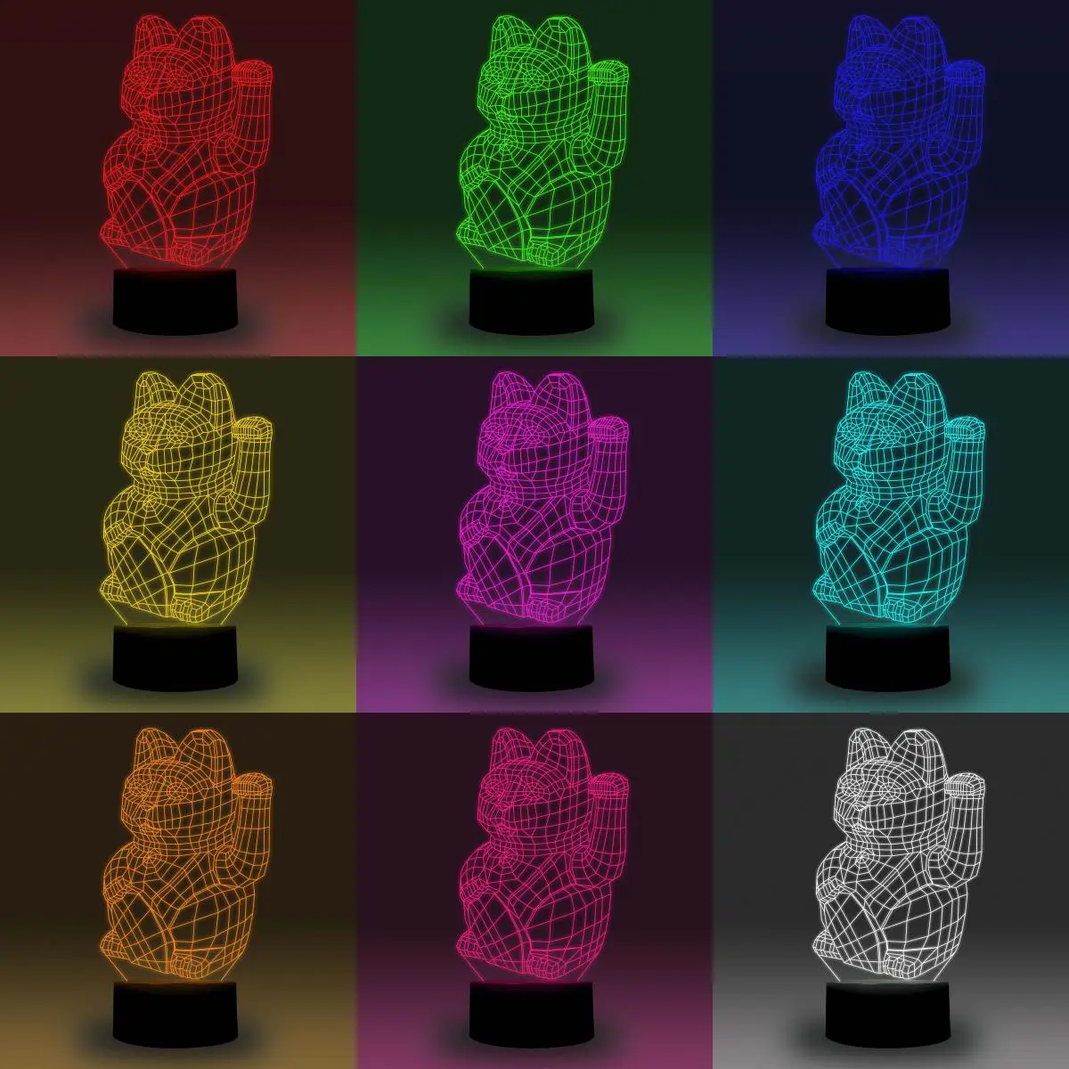 NiteApps 3D Манеки Неко/Счастливый Кот RGB светодиодный ночник настольная лампа иллюзия Лампа подарок на день рождения приложение/сенсорный