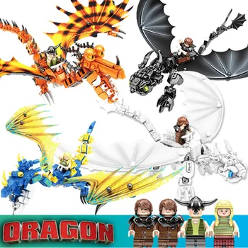 

4pcs/lot How to Train Your Dragon 3 lepine toothless Night Fury Light Fury Dragon Building Blocks Brick toys for children