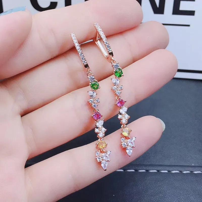 Натуральные турмалиновые серьги-кольца, 0.5ct* 2 шт драгоценные камни,, Настоящее серебро 925 пробы, хорошее ювелирное изделие# R99108