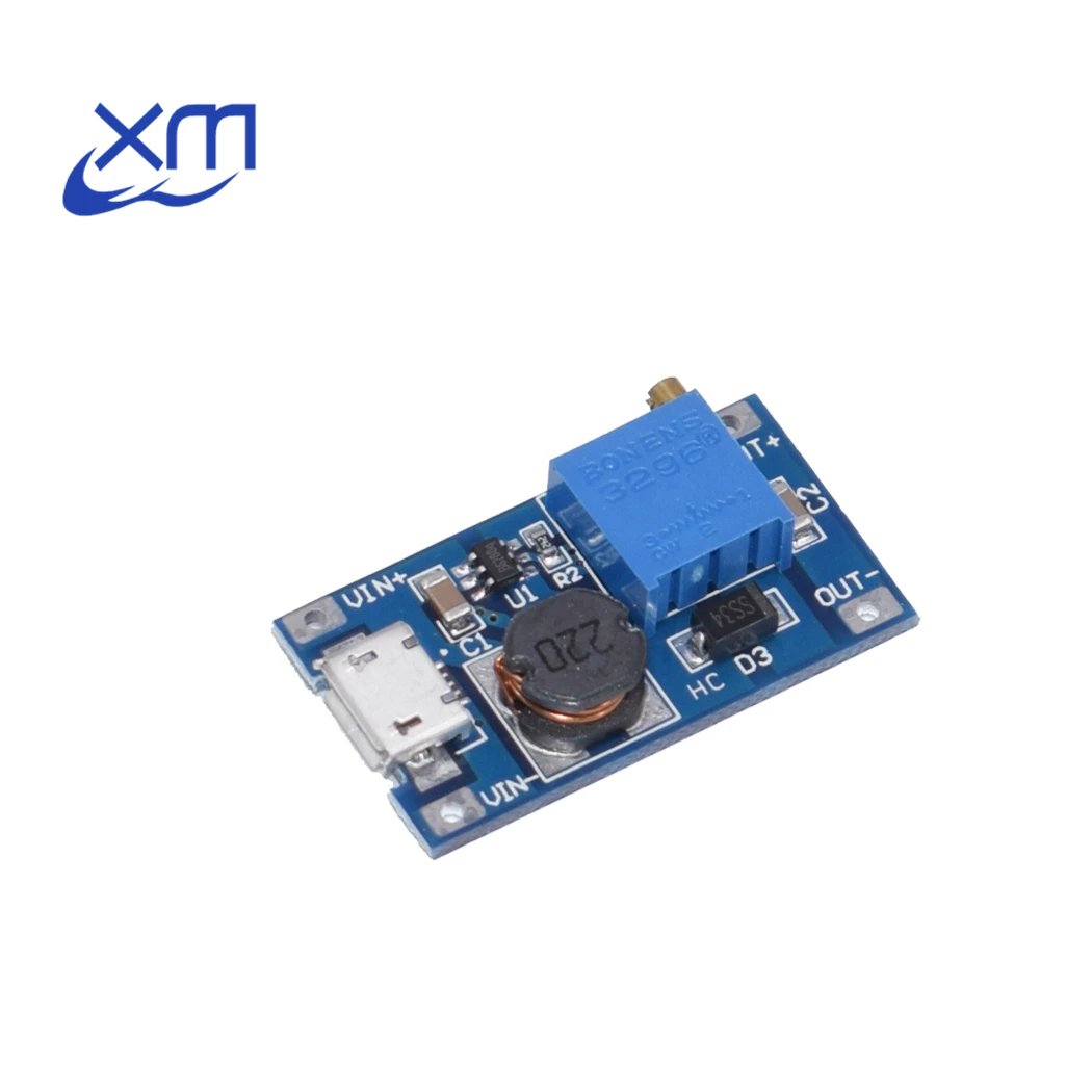 20 pçs/lote DC-DC módulo de impulso ajustável 2a placa reforço step up módulo com micro usb 2v-24v a 5v 9v 12v 28v mt3608 a52