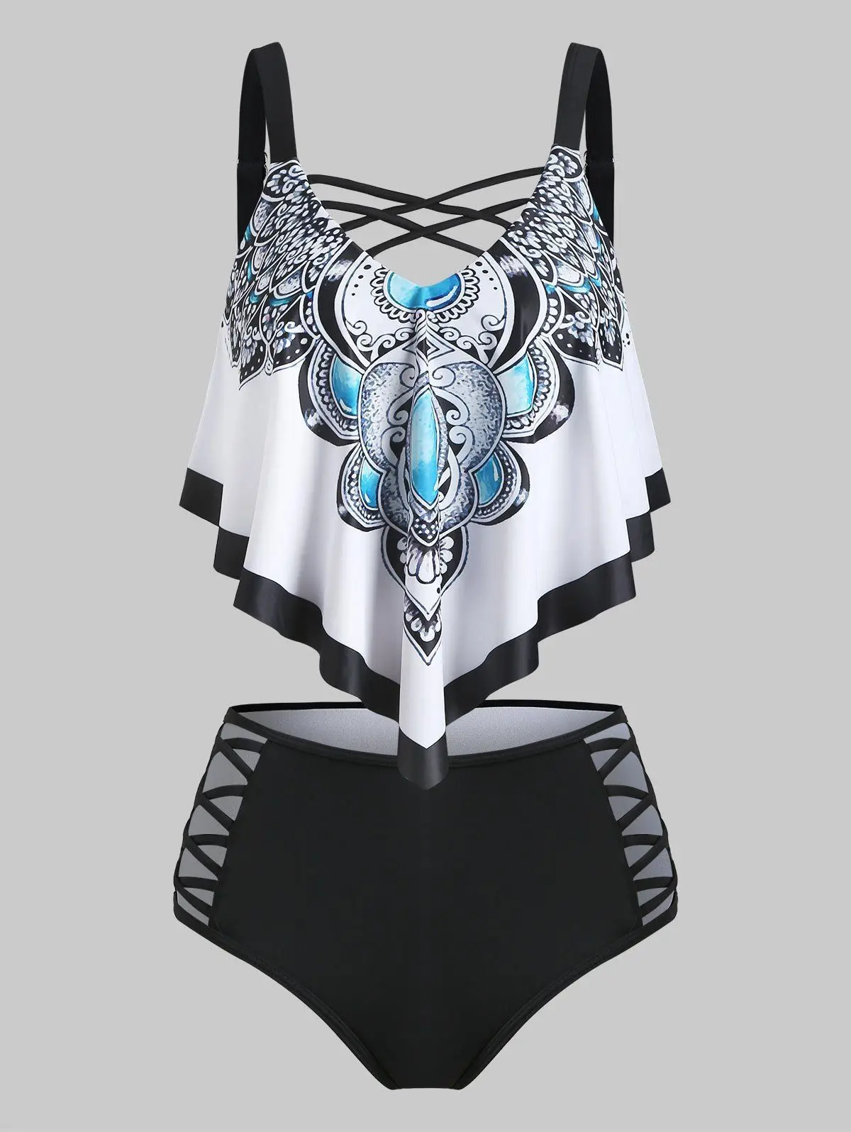 

Plus Size Swimsuit 2020 New Sexy Lotus Print Bikini Ruffle Multi-color High Waist Bathing Suit for Women Fatos de banho