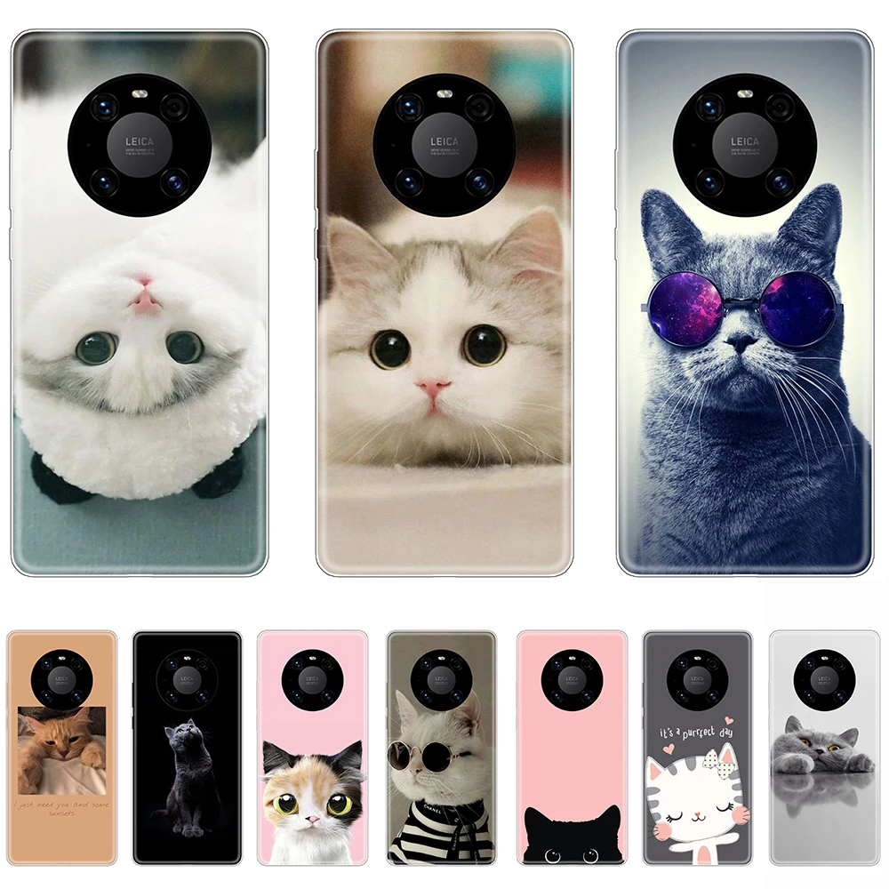 

Case for Huawei Mate 40 Pro Mate40 Silicon Cute Cat Design Transparent Soft Tpu Full Protection Anti-fall Durable Fitted Cases