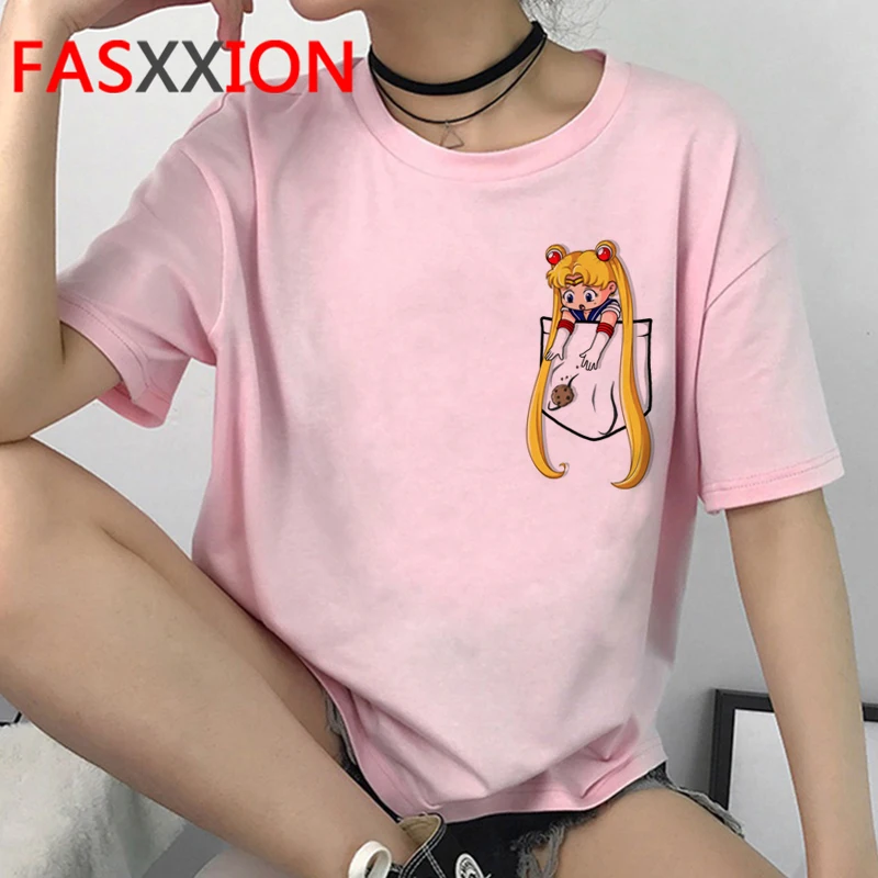 Каваи Сейлор Мун Забавный мультфильм футболка Женская Harajuku Ullzang 90s Эстетическая