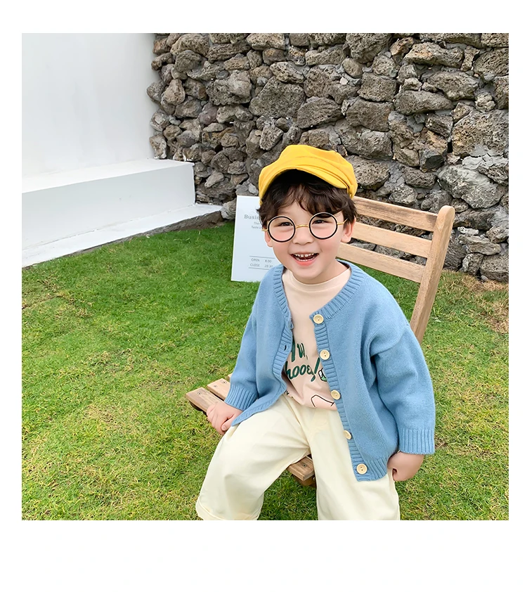 Spring Clothing 2020 New Korean Children Clothes Boys' & Girls' Knitwear Loose Cardigan With Pure Color & Full Sleeve