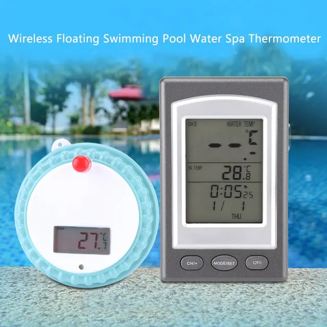 Digital Pool Thermometer, Solar Powered Floating Pool Thermometer with RGB  Color Change LED Lights,Easy Read with LCD Screen,Pond Water Temperature