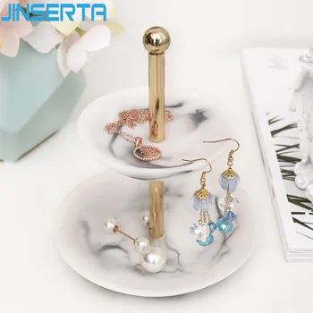 

JINSERTA 2-Layer Marbled Resin Storage Tray Jewelry Display Plate Necklace Earrings Rings Cosmetic Organizer Desktop Decor Tray