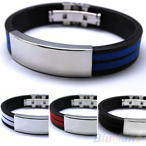Korean version bracelet Trendy Men's Fashion Casual Stainless Steel Bracelet Rubber Bangle Punk Cool Style Leather Bracelet