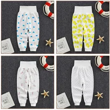 Детские штаны с высокой талией, штаны с рисунками для новорожденных мальчиков и девочек, штаны, хлопковое нижнее белье унисекс для младенцев, дышащие леггинсы