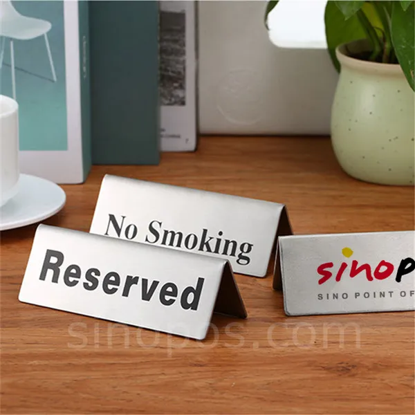 Stainless Steel Table Tent Reserved Sign, metal double sided buffet catering seats restaurant tag display stand bronze weighted