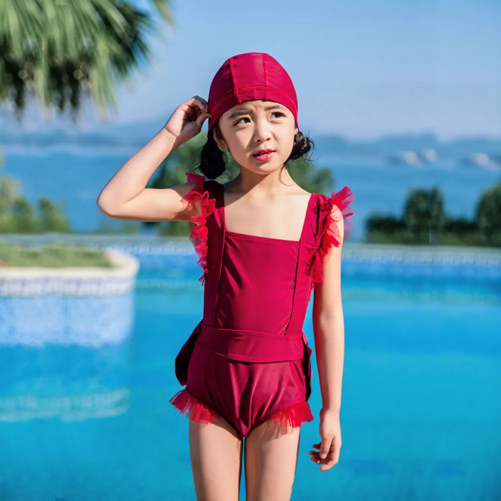 

Big / Little Girls' Ruffle One Piece Swimsuit with Tie Back and Bowknot Red Bathing Suits Swimwear Beachwear for Kids 2-12 Years