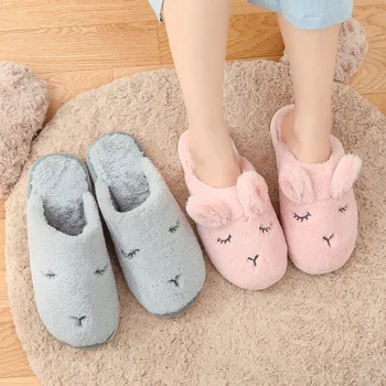 

Non-slip Quality Wool cute Women Home Slippers Winter Warm Indoor floor Plush House Slippers Comfortable Slip on female Shoes