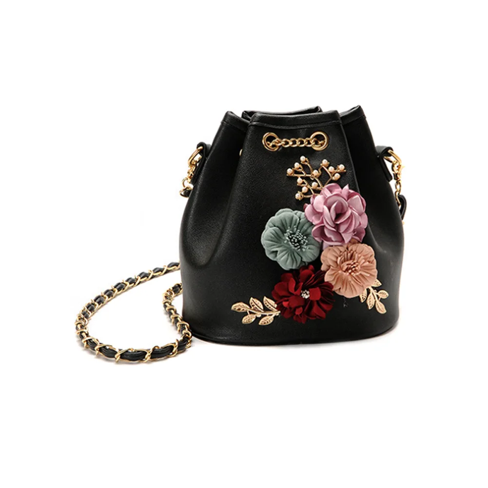 Черный 1 Pcs Womens Shoulder Crossbody Bag Flower PU Drawstring Fashion for Shopping-OPK - Цвет: Черный