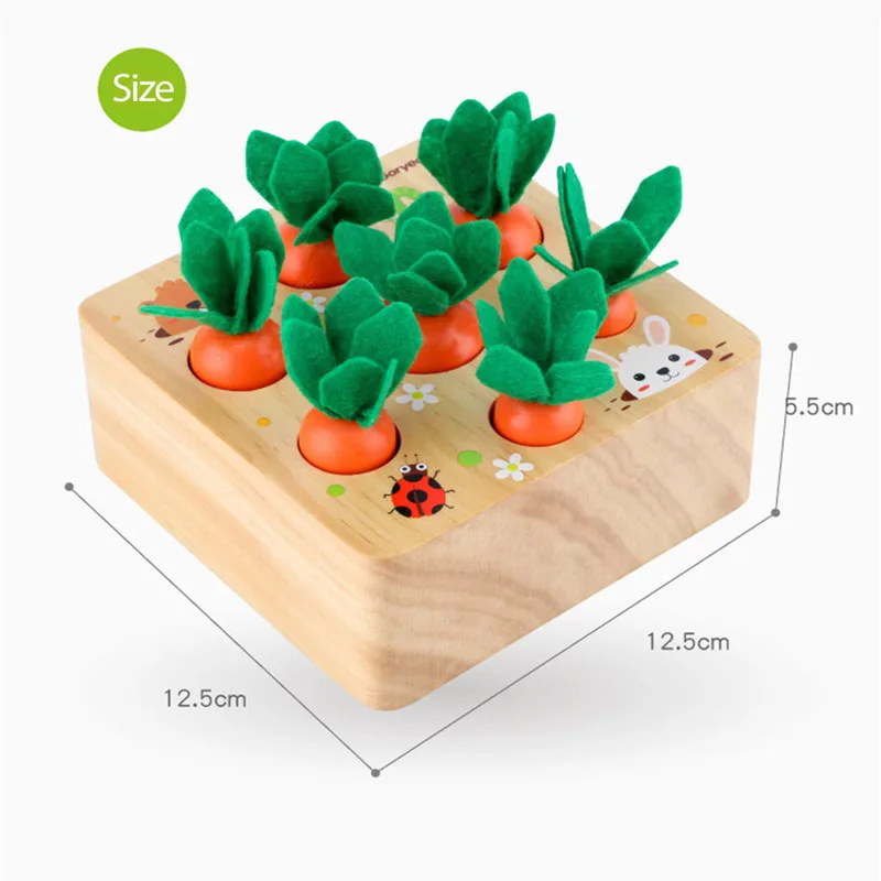 Montessori Toy Wooden Toys Pulling Carrot Shape Matching Size Cognition Baby Toy Educational Toy For Children Kids Gift Dropship