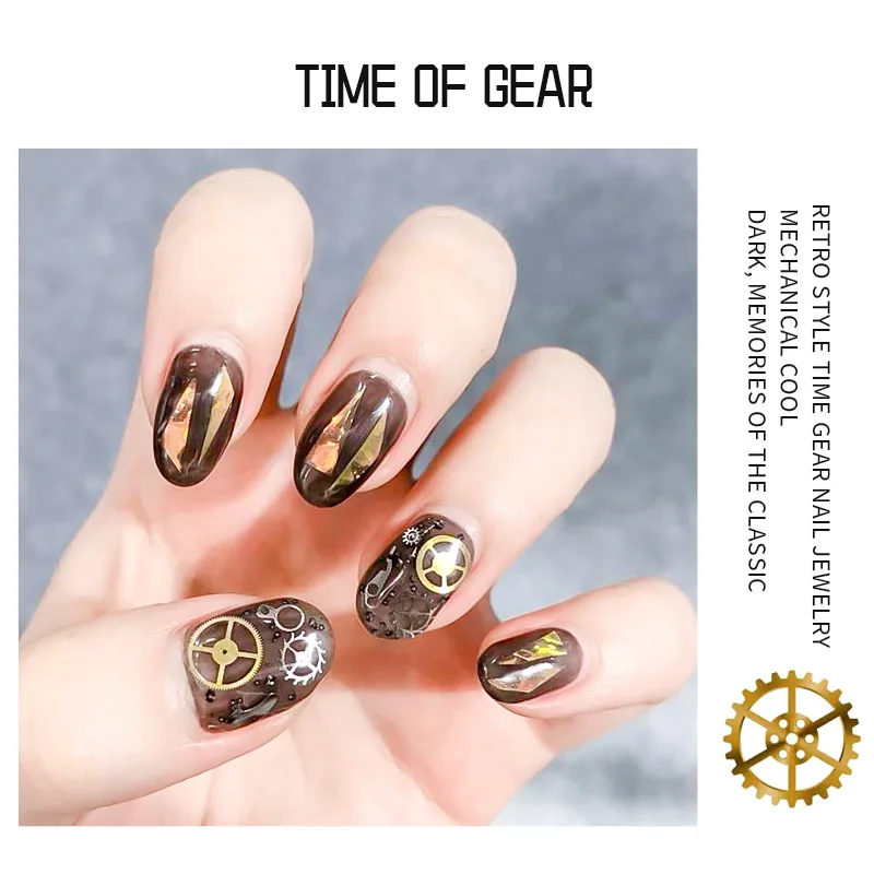 1 Box Steampunk Nail Art Mini Ultra-thin Alloy Gear Gold Silver Patch Mixed 3D Metal Rivets DIY Nail Art Decoration Accessories