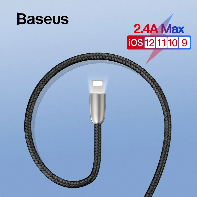 

Baseus 2.4A USB Cable for iPhone 11 Pro Max XR Fast Charging Cable LED Light USB Charger Cable for iPhone 8 7Plus Data Sync Wire