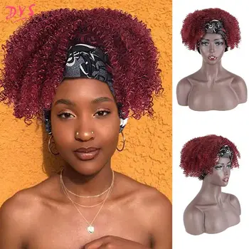 

Deyngs Synthetic Wigs Afro Kinky Curly Wig Urban Wrapwig 2 in 1 Headwrap wig Drawstring Afro Wigs with Bangs for Black Women