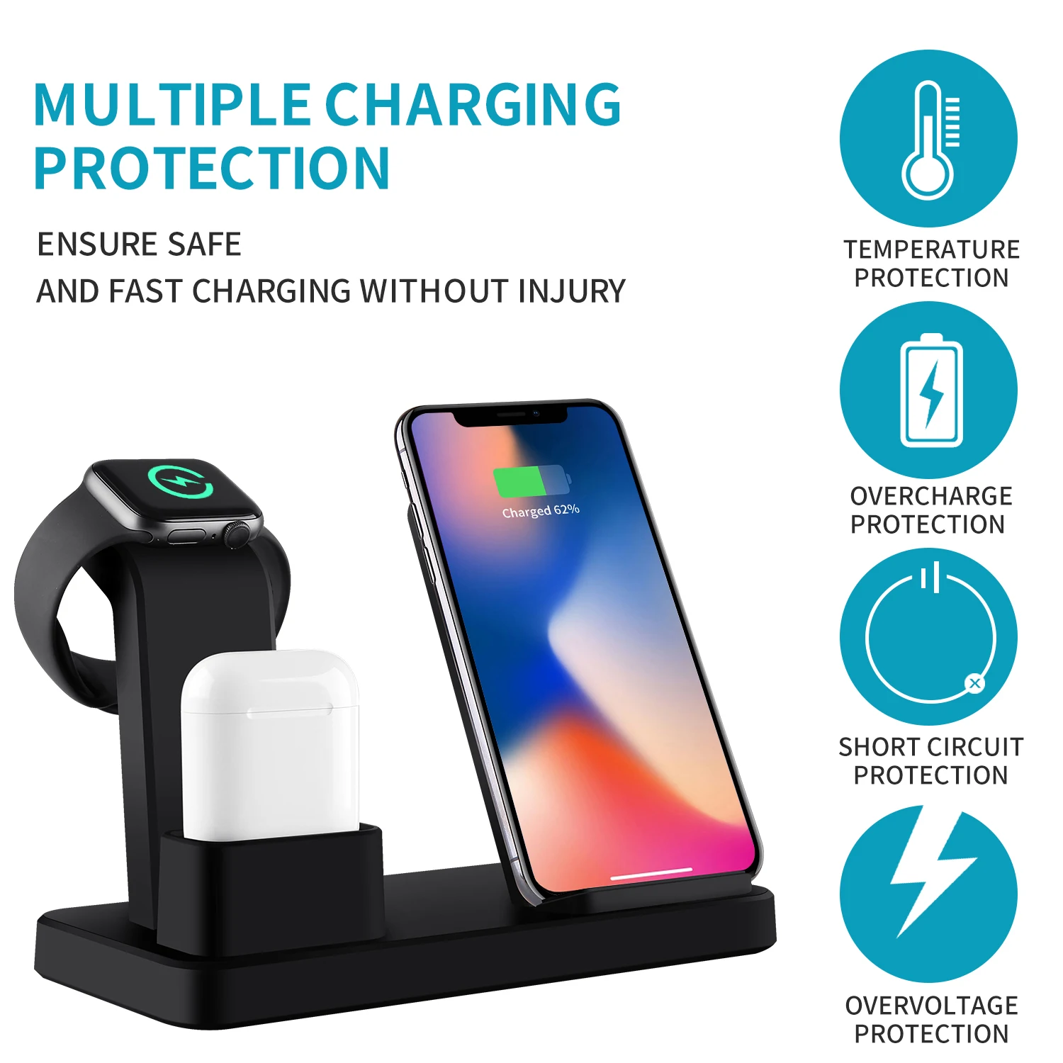 15W 3 in 1 Wireless Charger Stand Dock for iPhone 11Pro X XS XR MAX Fast Charging Pad For Apple Watch 5 4 for Samsung S10 S10